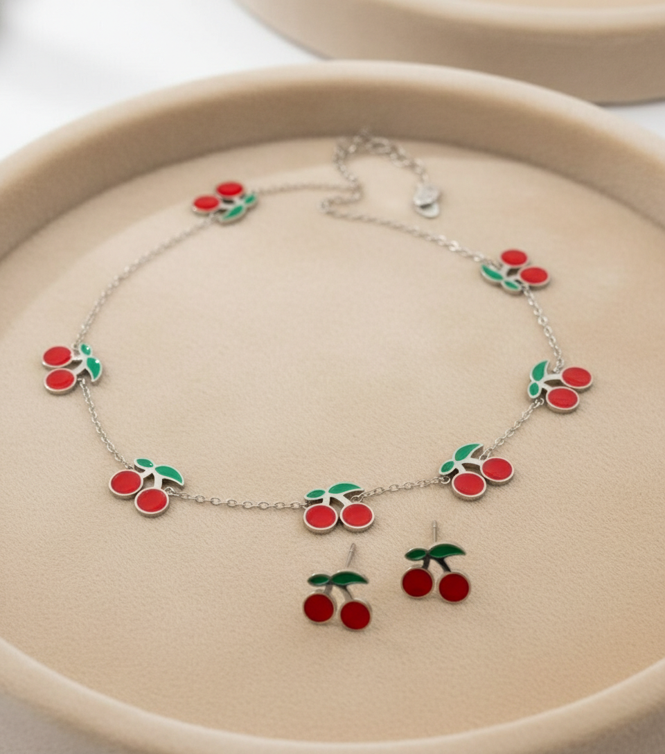 A cherry earring and necklace set