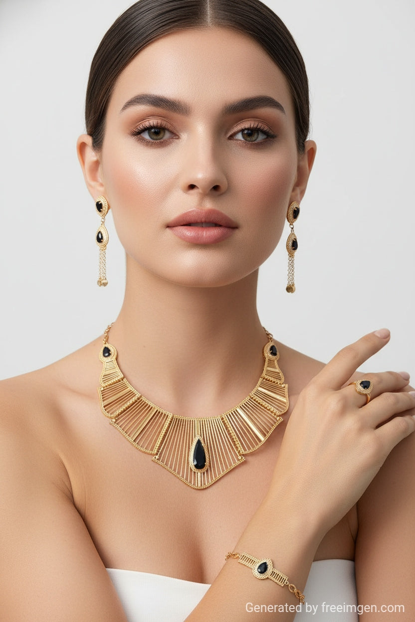 Black Teardrop Statement Jewelry Set