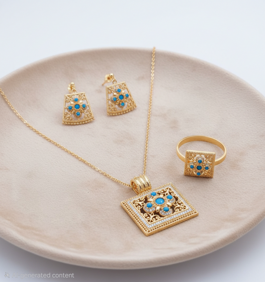 Turath2 necklace earrings and ring set