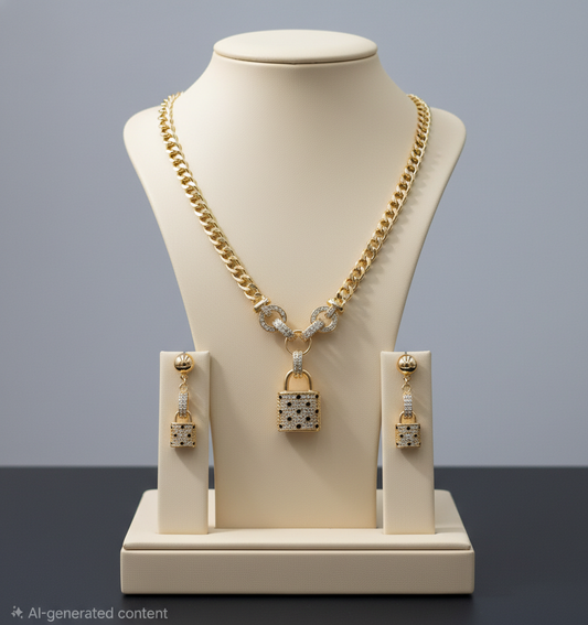 Cuban Chain Lock Jewelry Set