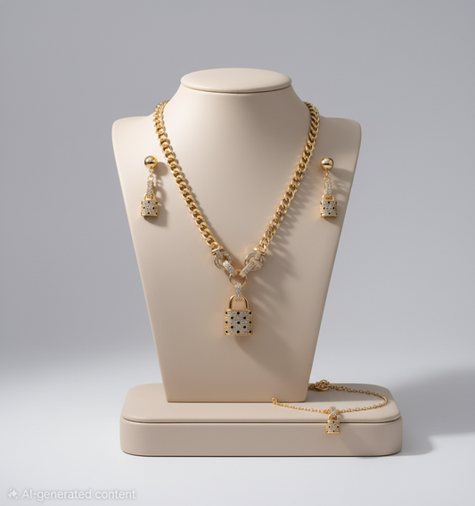 Cuban Chain Lock Jewelry Set